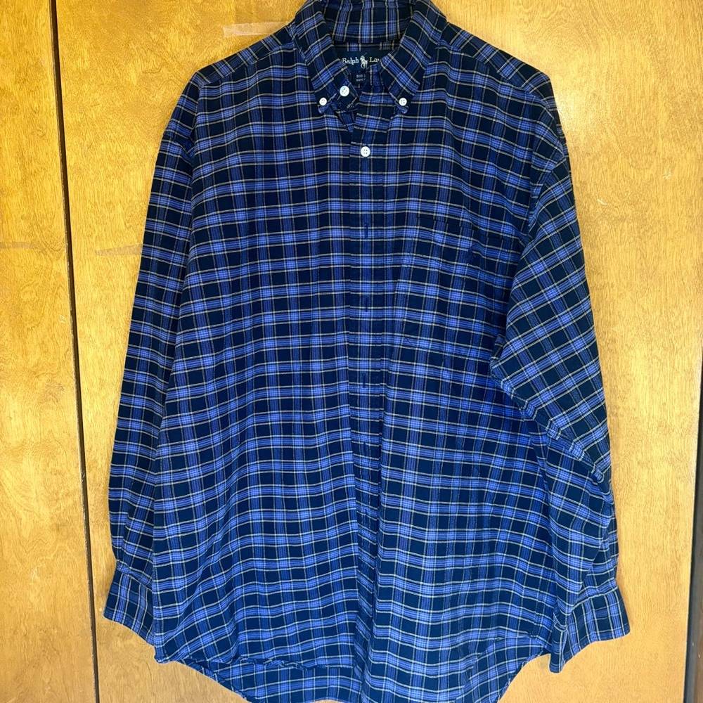 Ralph Lauren Big & Tall Oversized Navy Blue Checkered Men's‎ Shirt Y2K Preppy